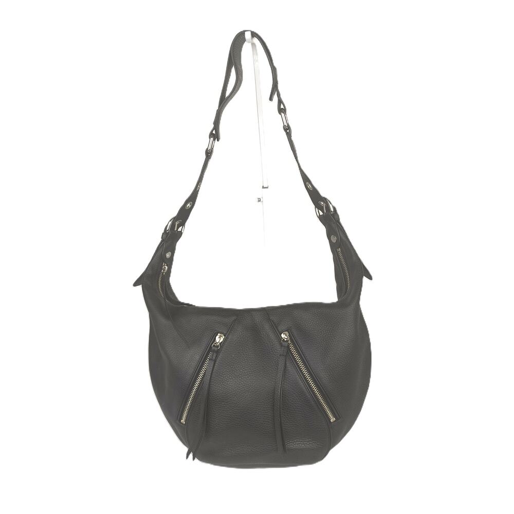 BY FAR Black Moto Pebbled Leather Zip Hobo Shoulder Bag